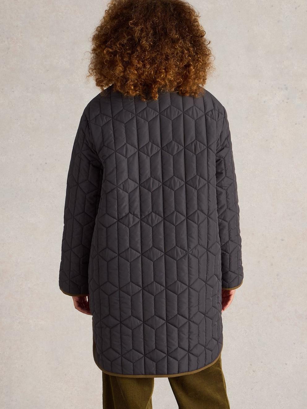Carmel Borg Lined Quilted Coat in DK GREY - MODEL BACK
