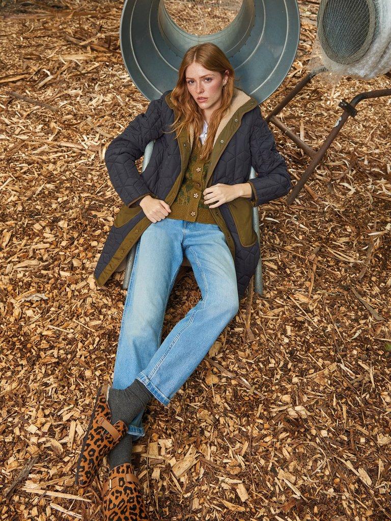 Carmel Borg Lined Quilted Coat in DK GREY - MIXED