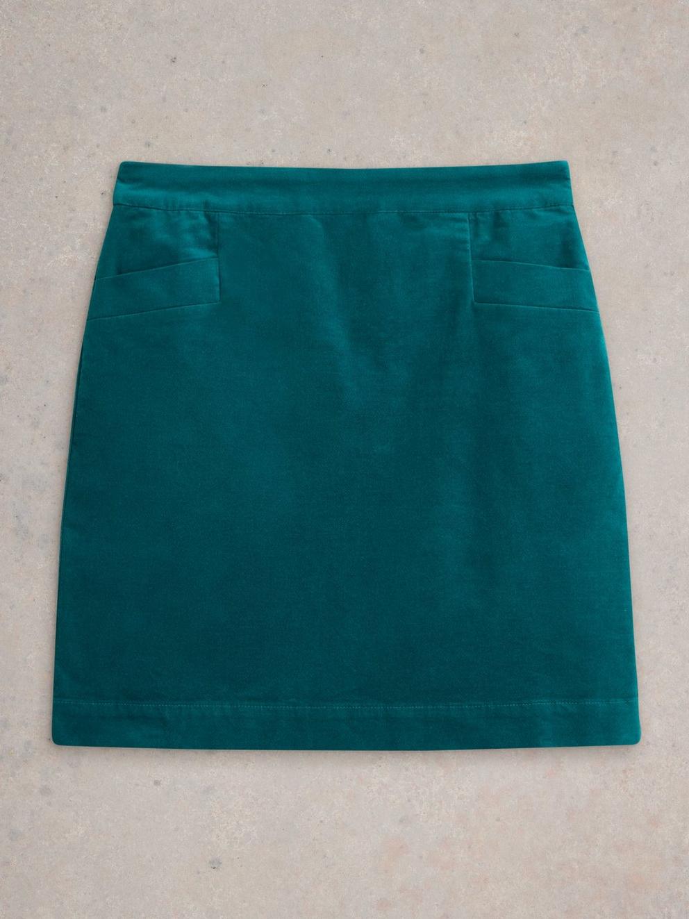 Coral Velvet Skirt in BRT TEAL - FLAT FRONT