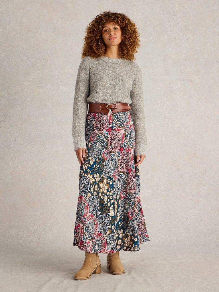 Hope Bias Cut Maxi Skirt in TEAL PR - MODEL FRONT