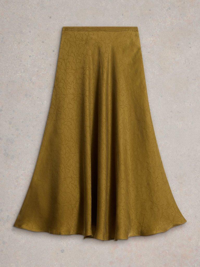 Darcy Bias Cut Skirt in KHAKI GRN - FLAT FRONT