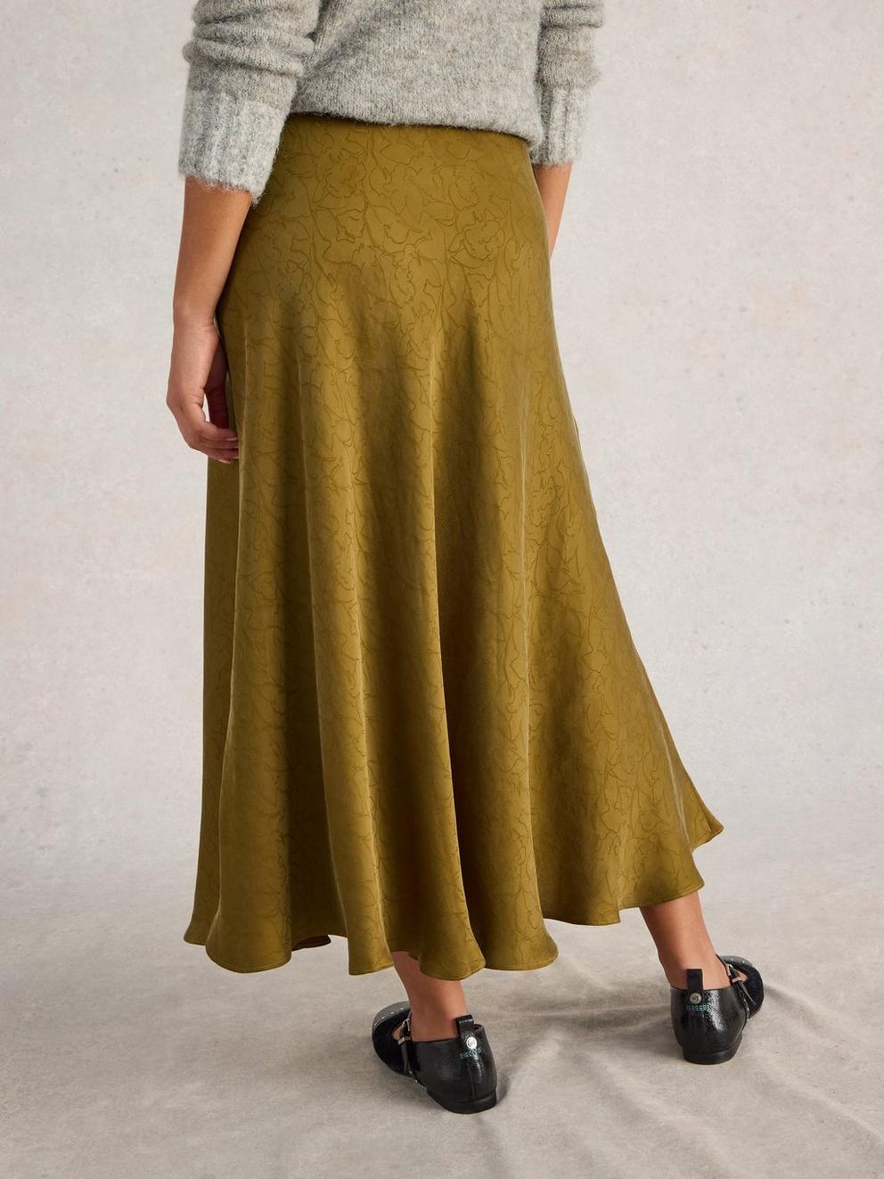 Darcy Bias Cut Skirt in KHAKI GRN - MODEL BACK