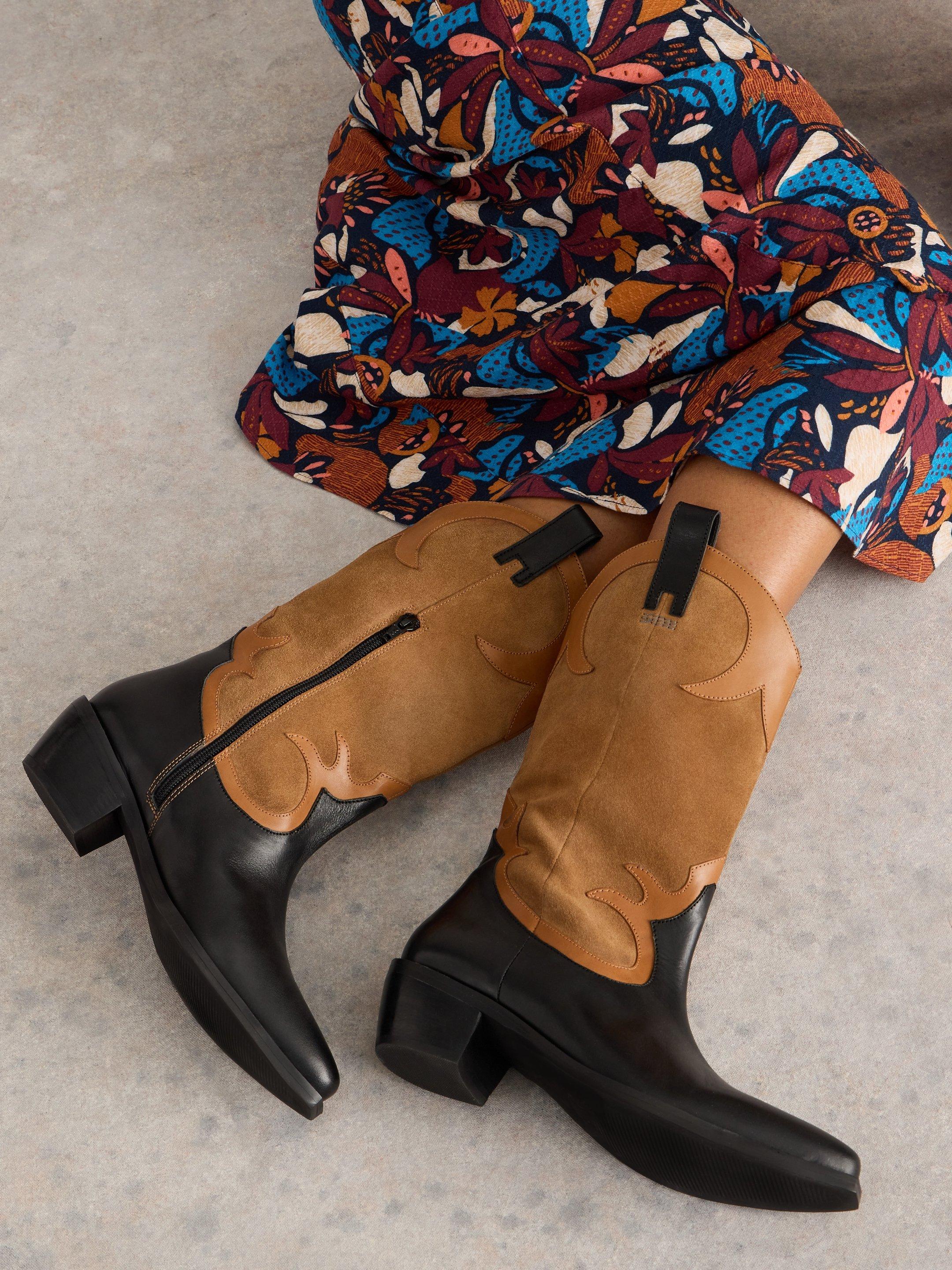 Belle Western Boot in BLACK MULTI White Stuff