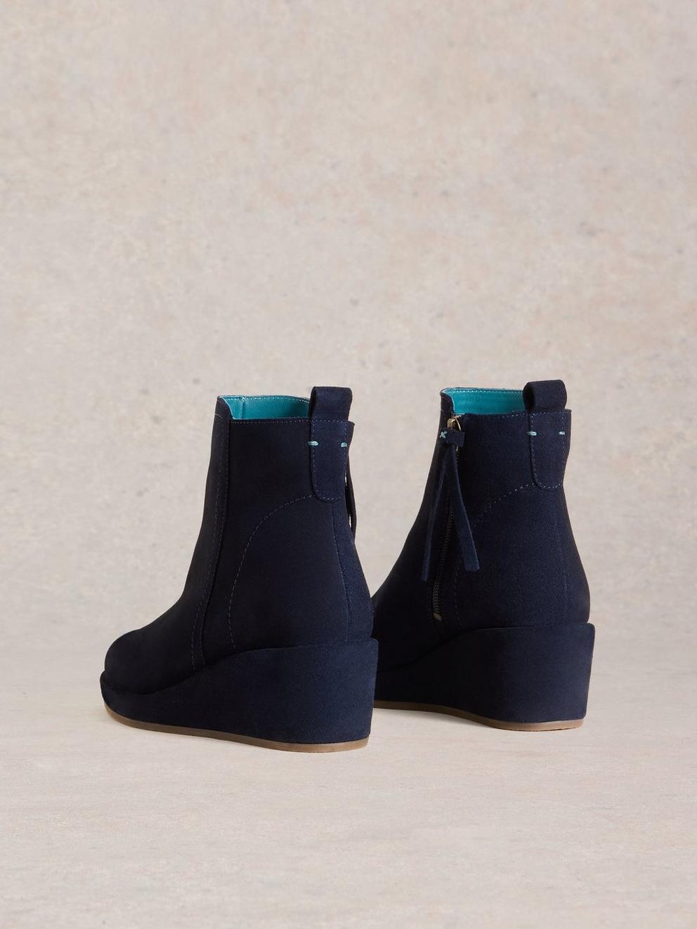 Luna Wedge Suede Ankle Boot in DARK NAVY - FLAT BACK