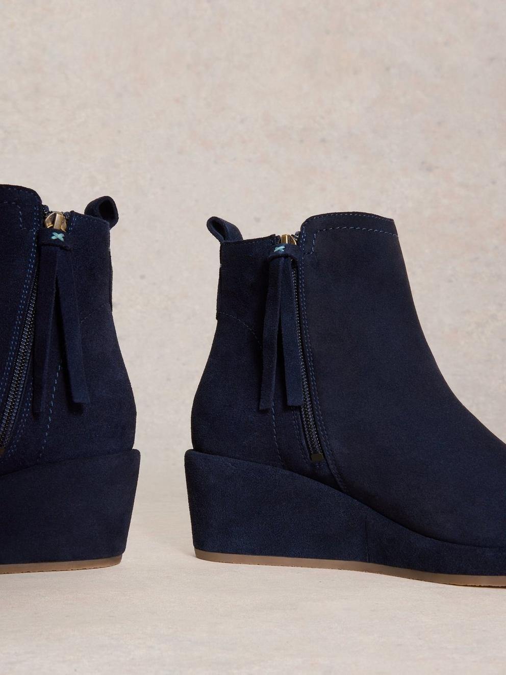 Luna Wedge Suede Ankle Boot in DARK NAVY - FLAT DETAIL