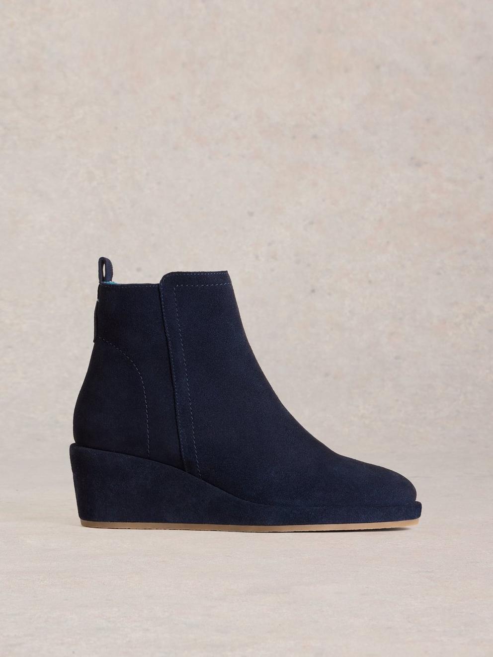 Luna Wedge Suede Ankle Boot in DARK NAVY - LIFESTYLE