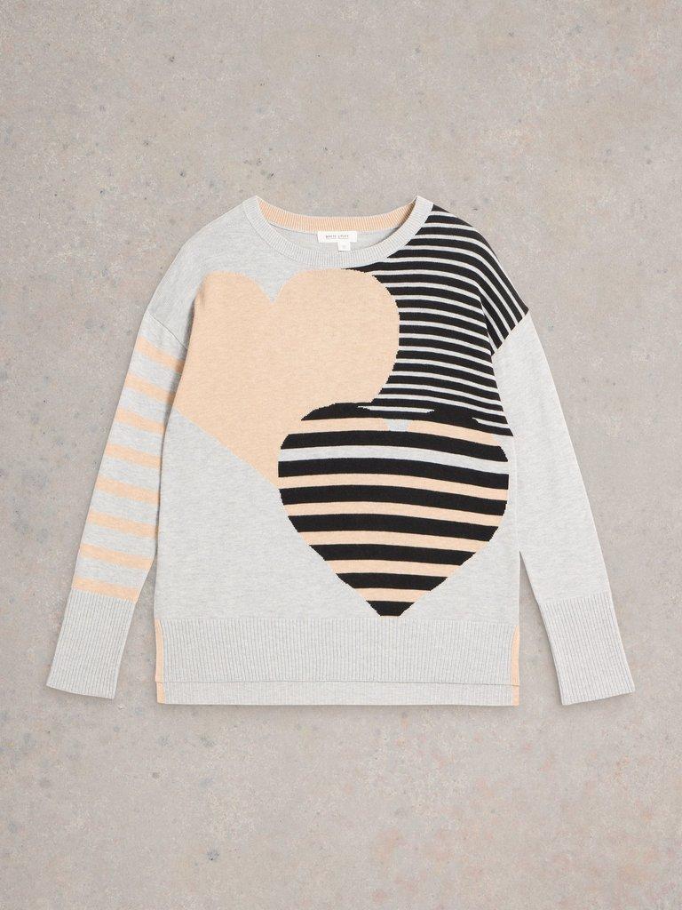 OLIVE STRIPE HEART JUMPER in NAT MLT - FLAT FRONT