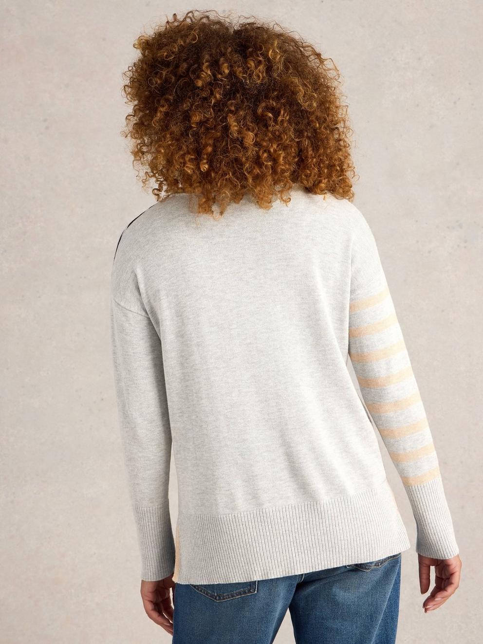 OLIVE STRIPE HEART JUMPER in NAT MLT - MODEL BACK