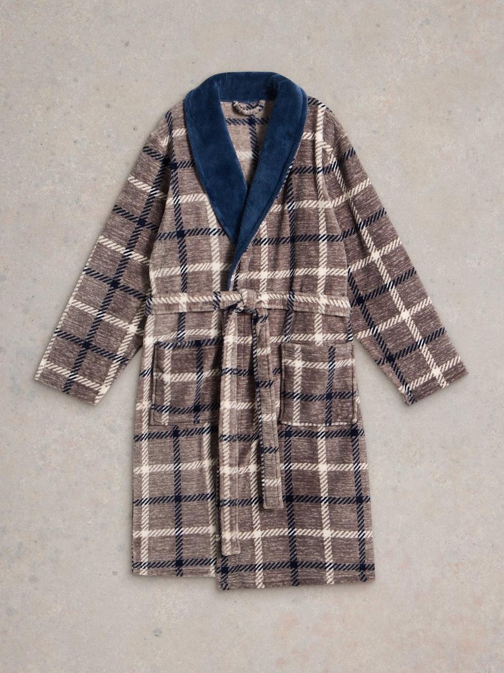 Checked Fleece Robe in GREY MLT - FLAT FRONT