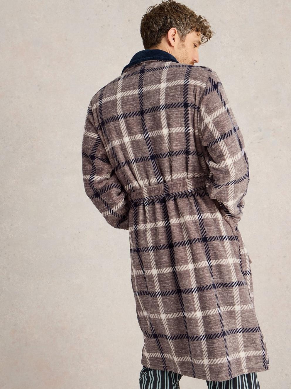 Checked Fleece Robe in GREY MLT - MODEL BACK