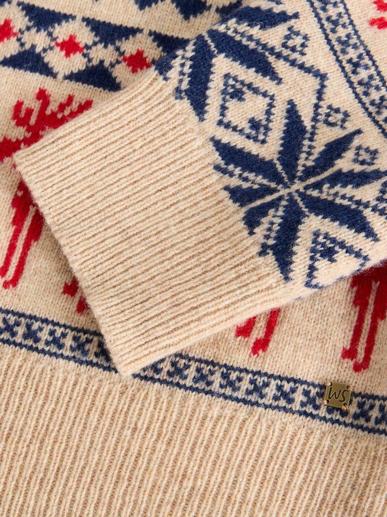 Moose Fairisle Wool Crew Jumper in NAT MLT - FLAT DETAIL