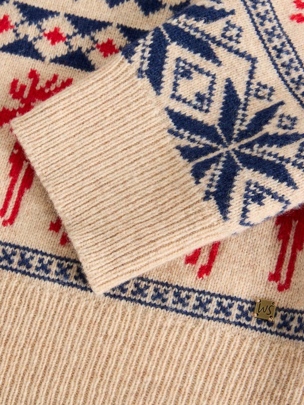 Moose Fairisle Wool Crew Jumper in NAT MLT - FLAT DETAIL