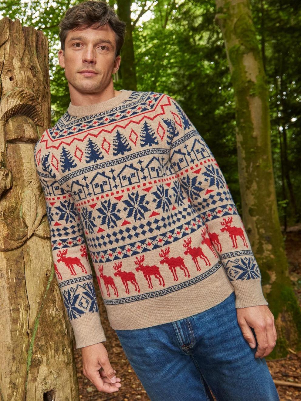 Moose Fairisle Wool Crew Jumper in NAT MLT - MIXED