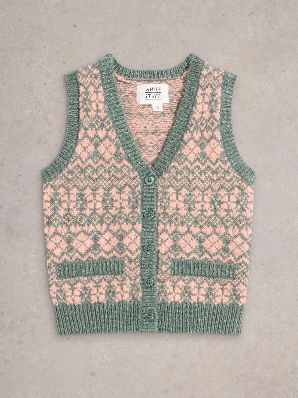 Kids Knitted Waistcoat in DUS PINK - FLAT FRONT