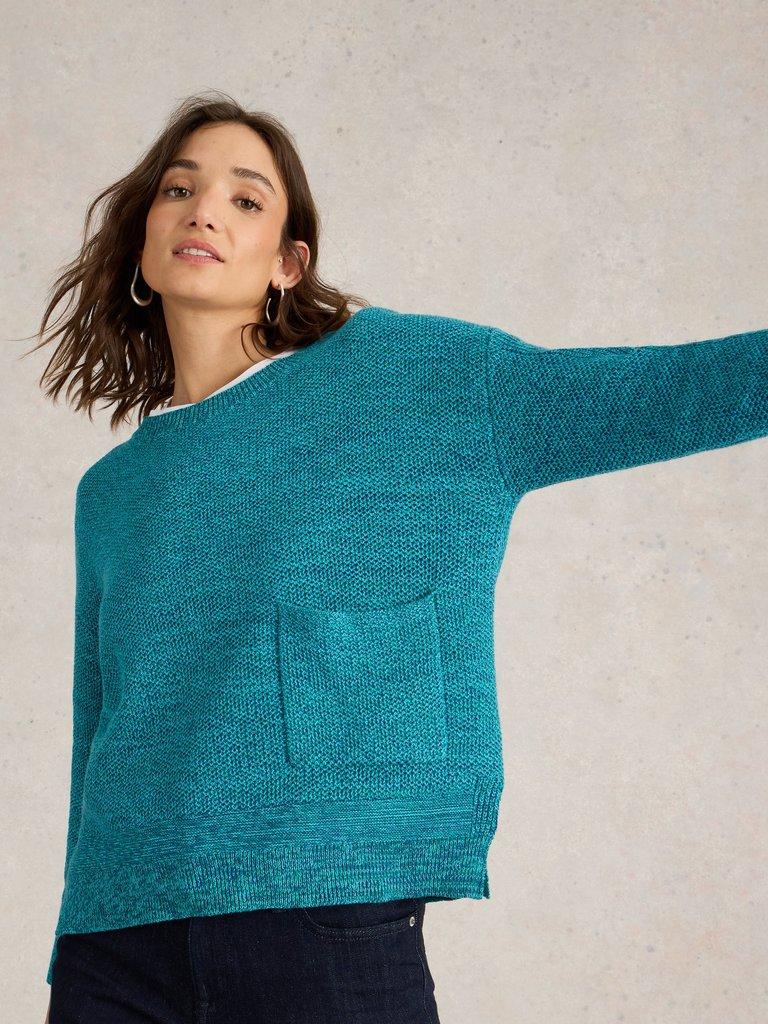 NORTHBANK JUMPER in TEAL MLT - MODEL DETAIL