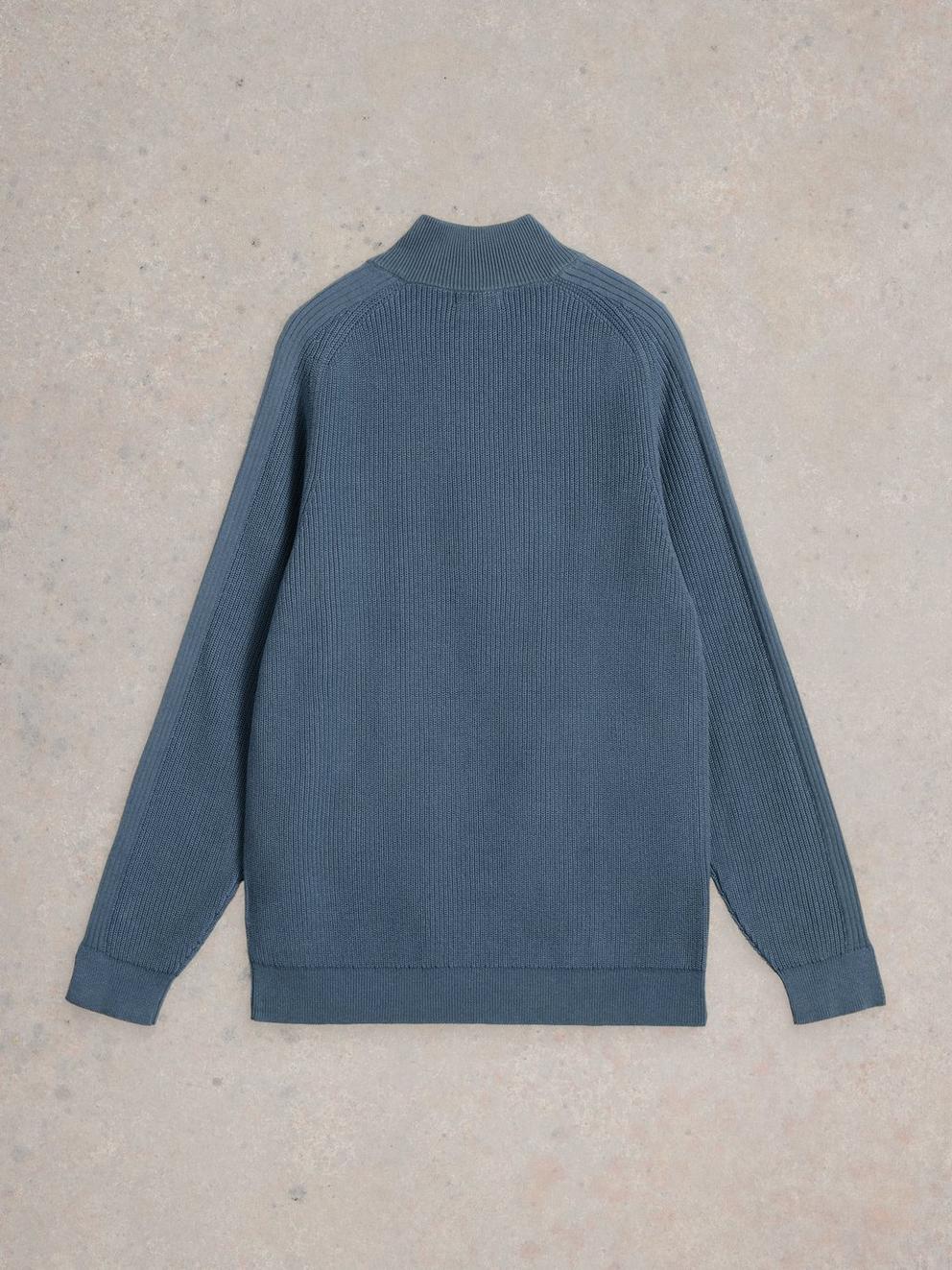 Pentire Cotton Funnel Neck Jumper in DUS BLUE - FLAT BACK