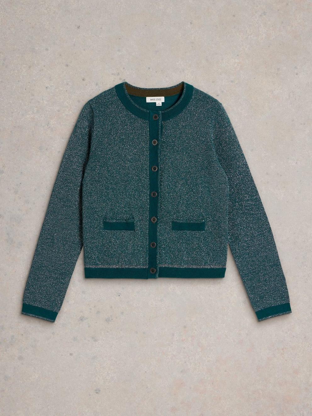 CHARLOTTE SPARKLE CARDI in MID TEAL - FLAT FRONT