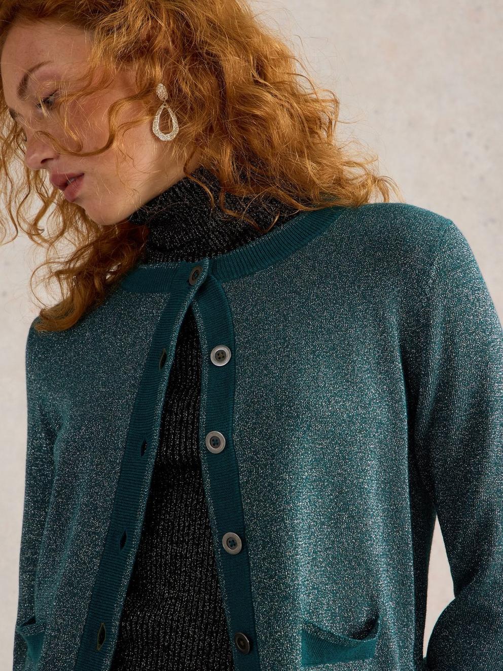 CHARLOTTE SPARKLE CARDI in MID TEAL - LIFESTYLE