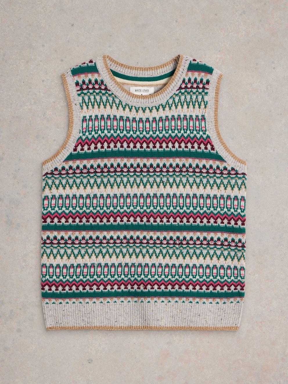 FAY SPARKLE WOOL FAIRISLE TANK in GREY MLT - FLAT FRONT