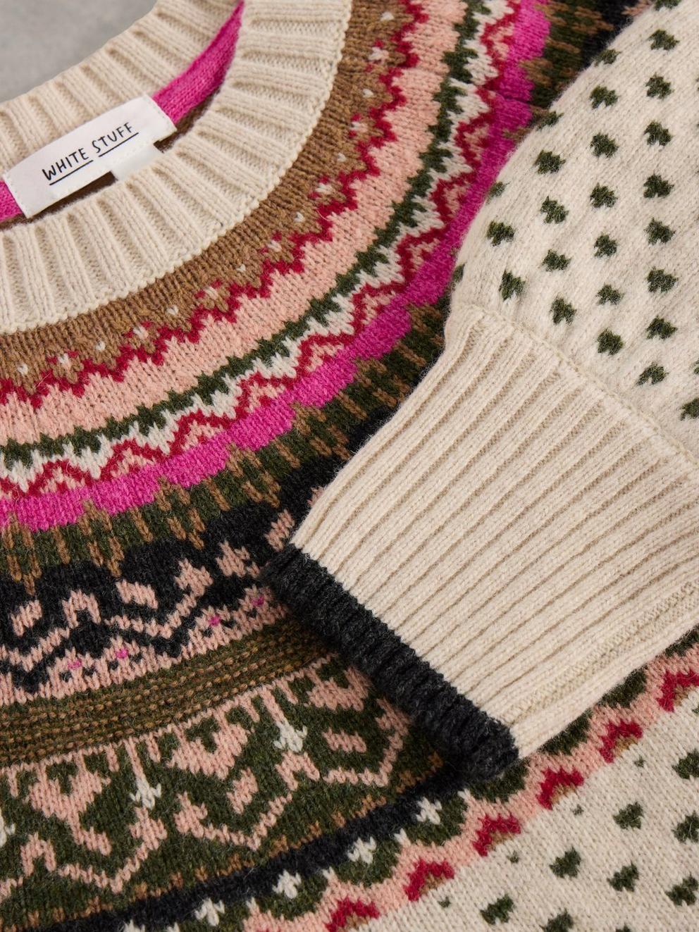 MINI HEART FAIRISLE WOOL JUMPER in IVORY MLT - FLAT DETAIL