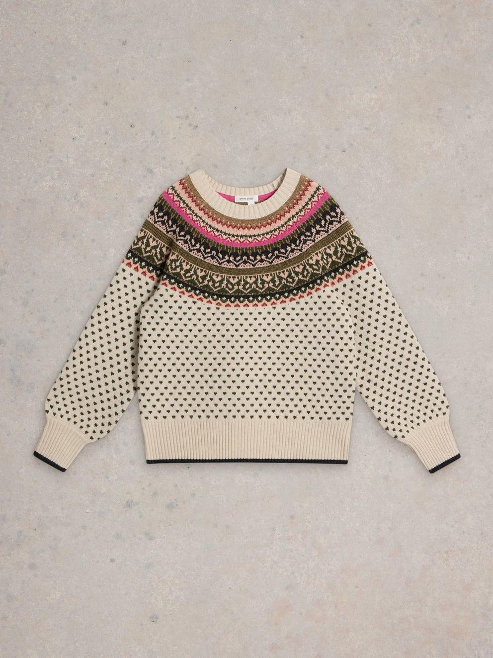 MINI HEART FAIRISLE WOOL JUMPER in IVORY MLT - FLAT FRONT