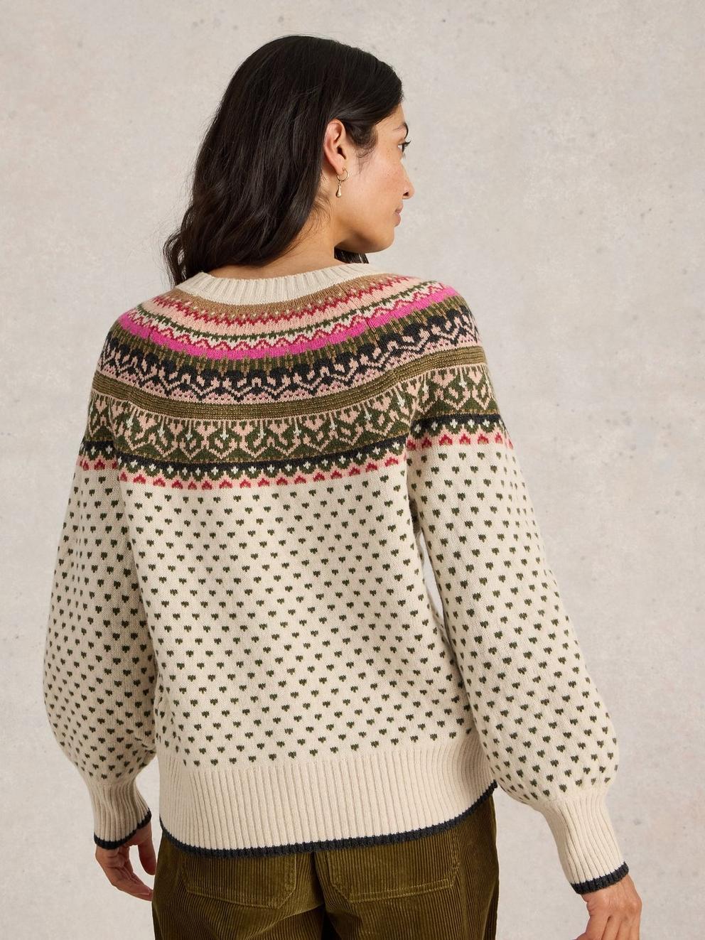 MINI HEART FAIRISLE WOOL JUMPER in IVORY MLT - MODEL BACK