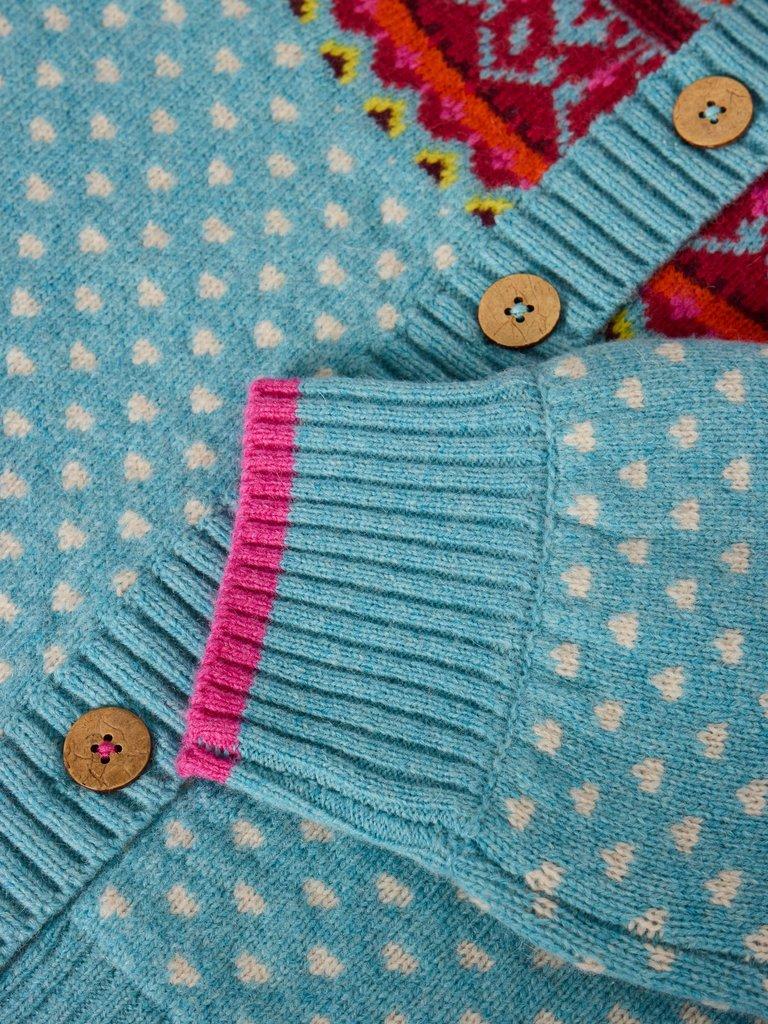 MINI WOOL HEART CARDI in BLUE MLT - FLAT DETAIL