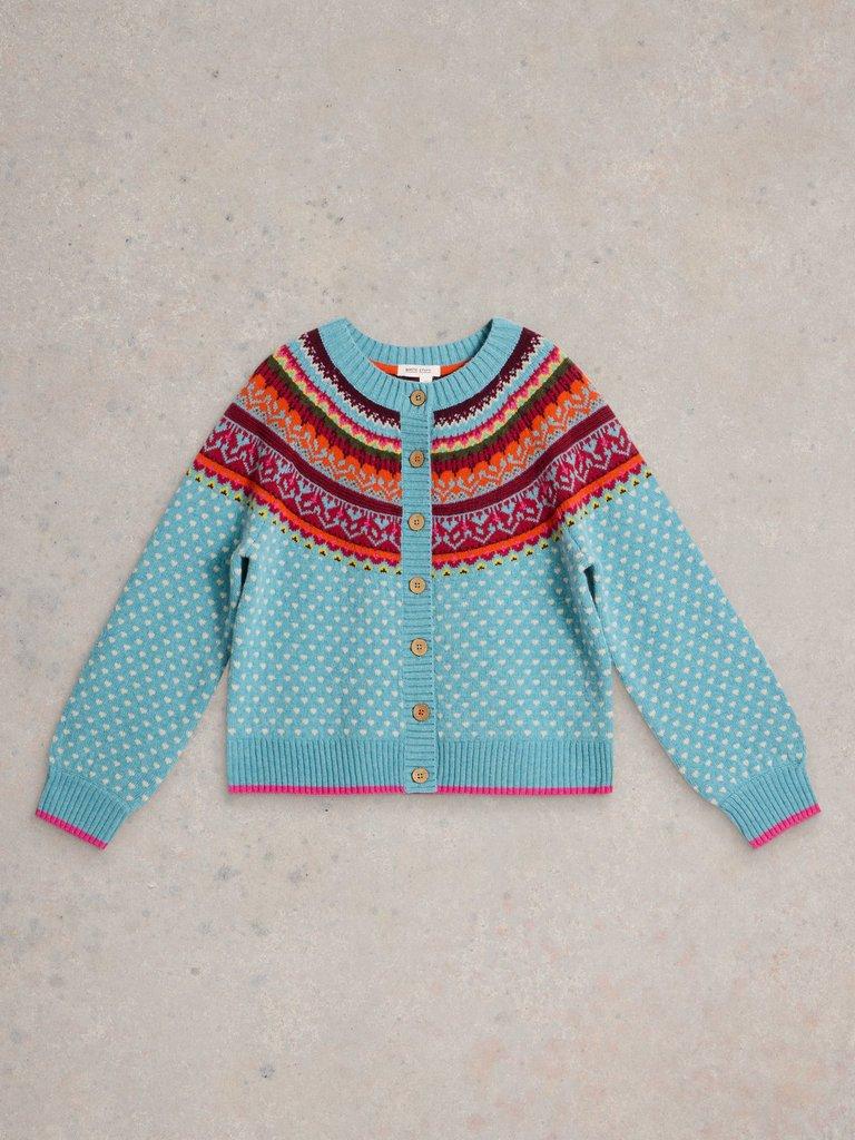 MINI WOOL HEART CARDI in BLUE MLT - FLAT FRONT