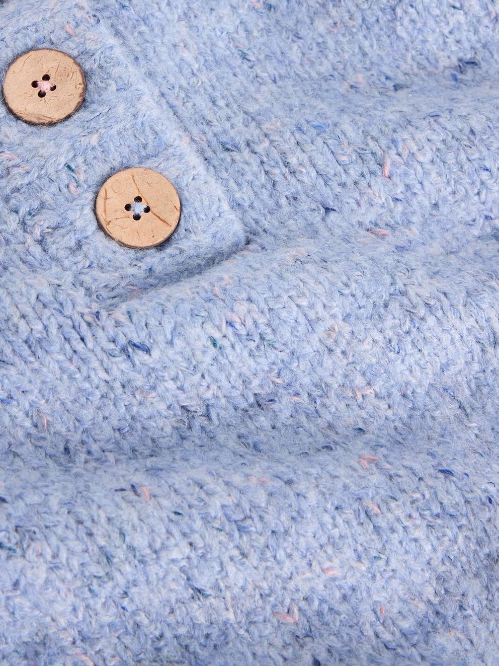 BELLA BUTTON LONG SLEEVE JUMPER in BLUE MLT - FLAT DETAIL