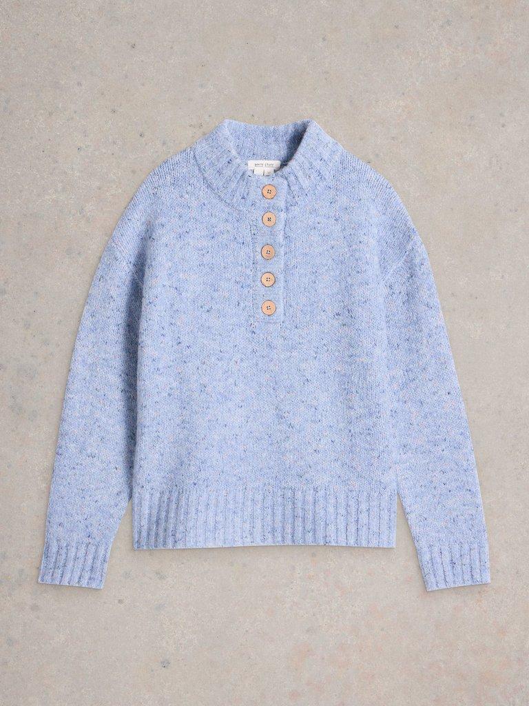 BELLA BUTTON LONG SLEEVE JUMPER in BLUE MLT - FLAT FRONT