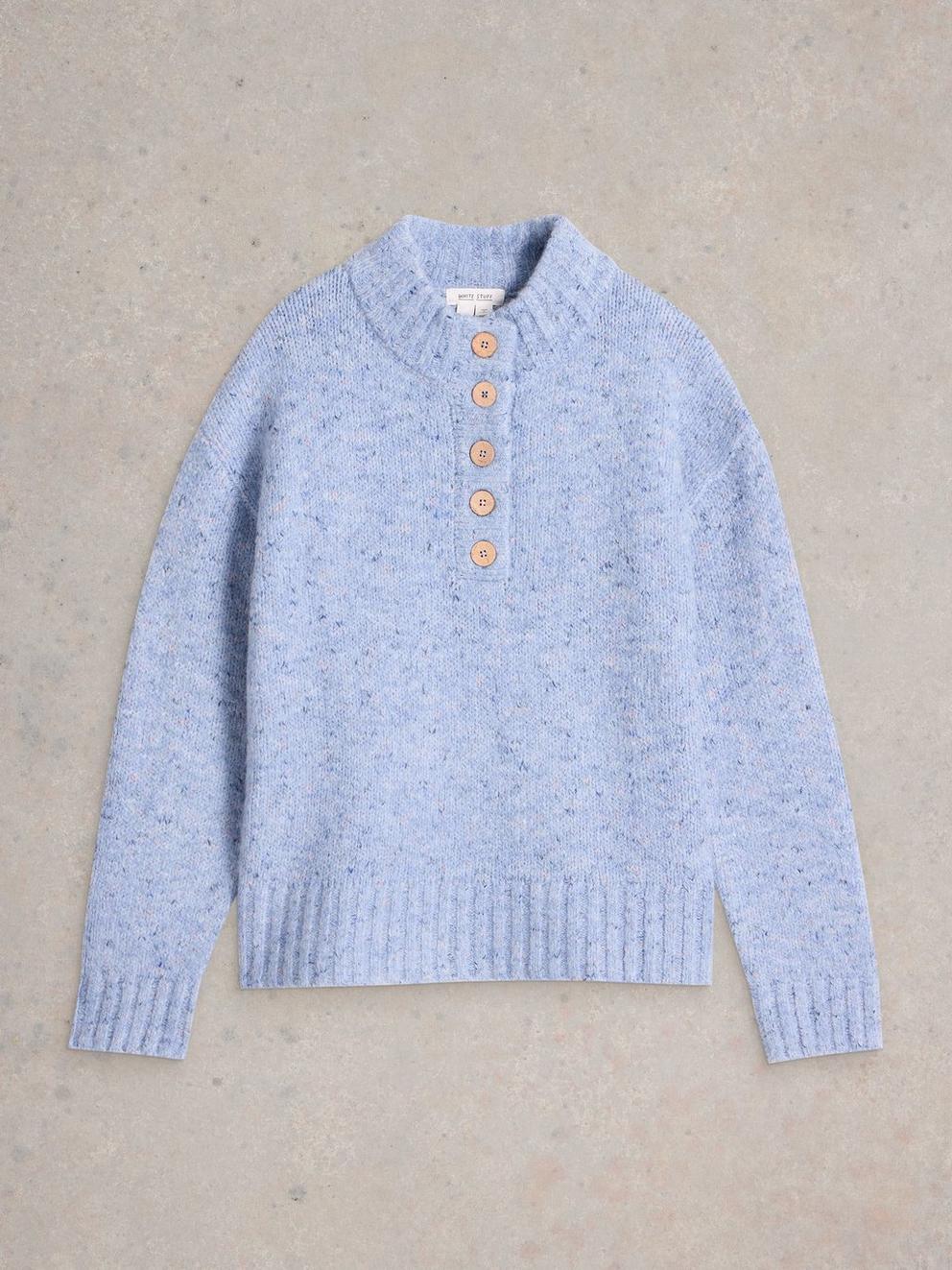 BELLA BUTTON LONG SLEEVE JUMPER in BLUE MLT - FLAT FRONT