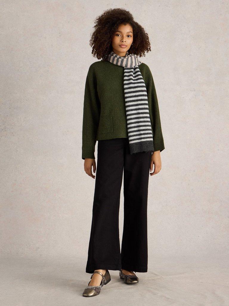 CARLI HIGH NECK WOOL JUMPER in KHAKI GRN - MODEL FRONT