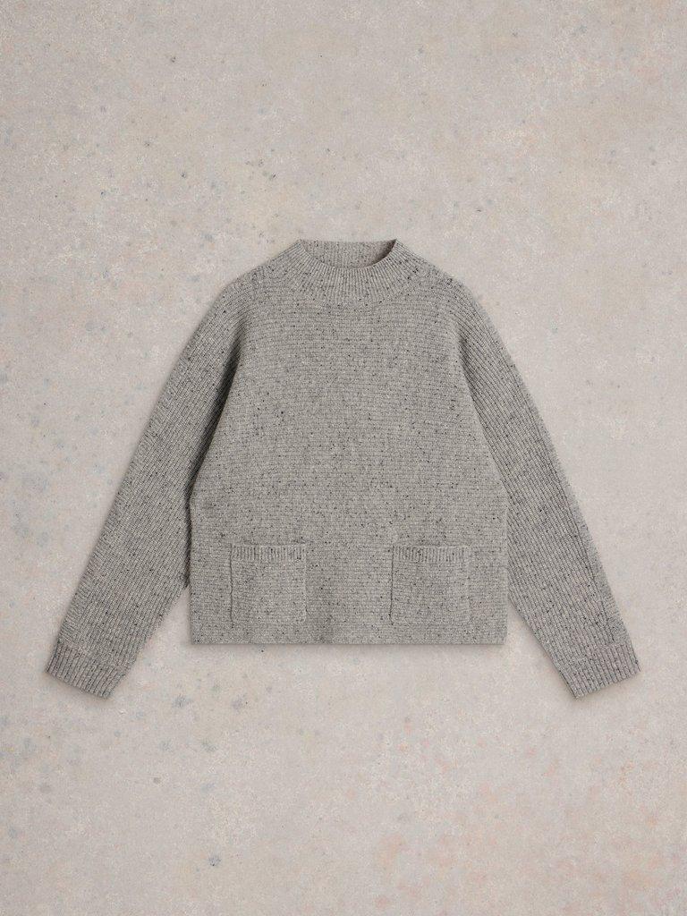 CARLI HIGH NECK WOOL JUMPER in MID GREY - FLAT FRONT