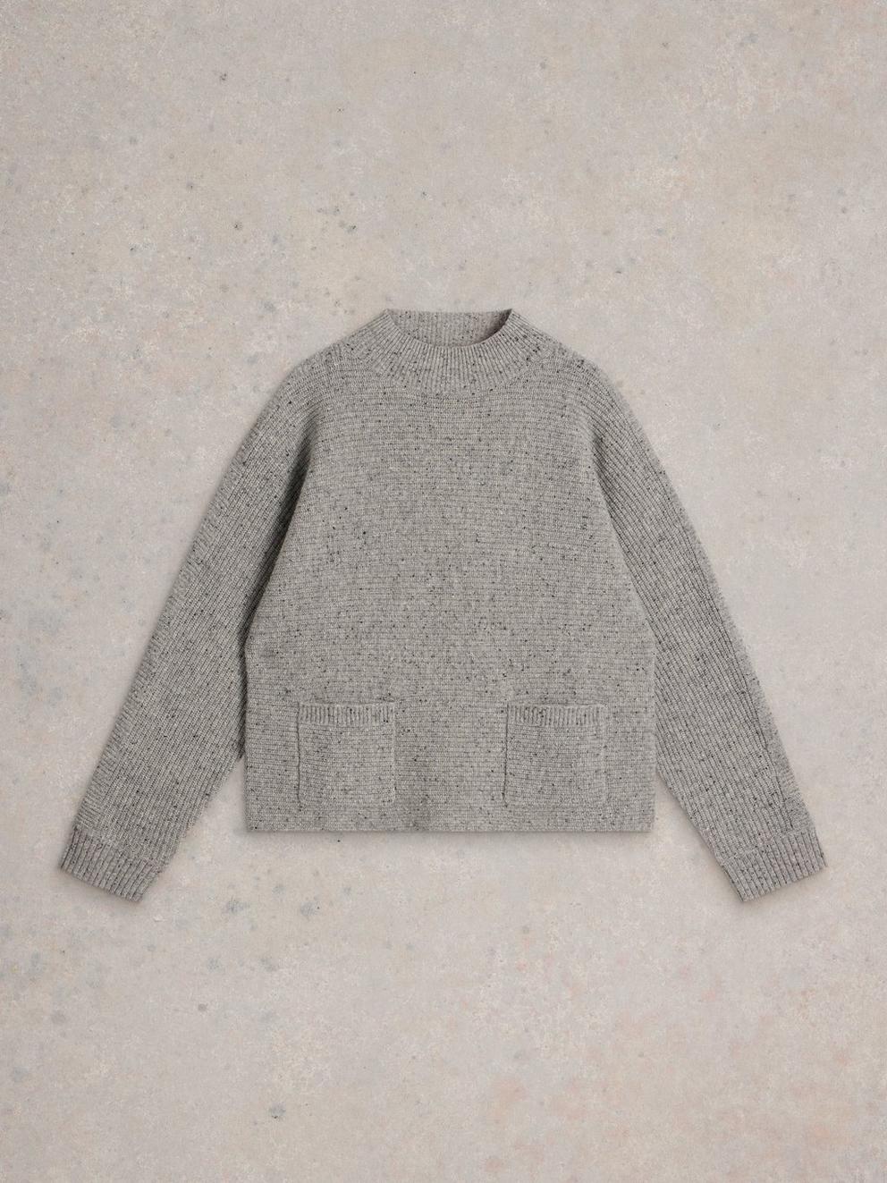 CARLI HIGH NECK WOOL JUMPER in MID GREY - FLAT FRONT