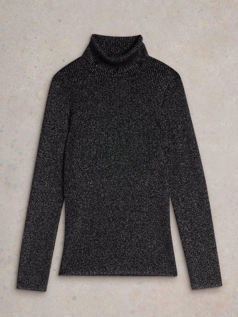 LILA SPARKLE RIB ROLL NECK in PURE BLK - FLAT FRONT