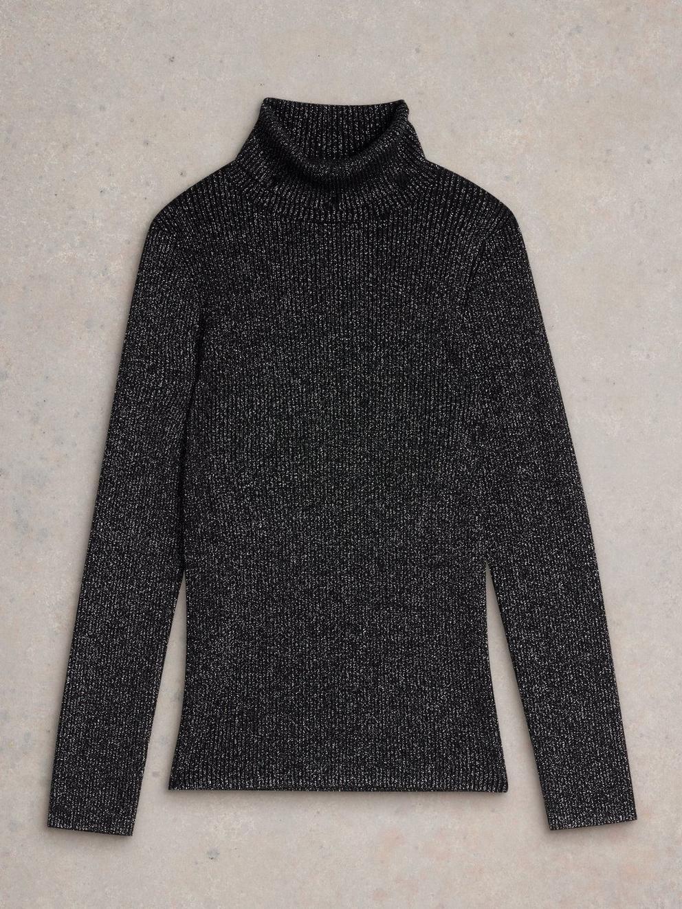 LILA SPARKLE RIB ROLL NECK in PURE BLK - FLAT FRONT