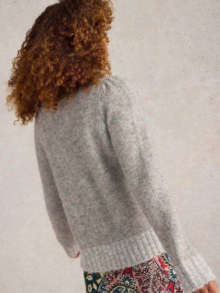 PAIGE PUFF SLEEVE JUMPER in MID GREY - MODEL BACK