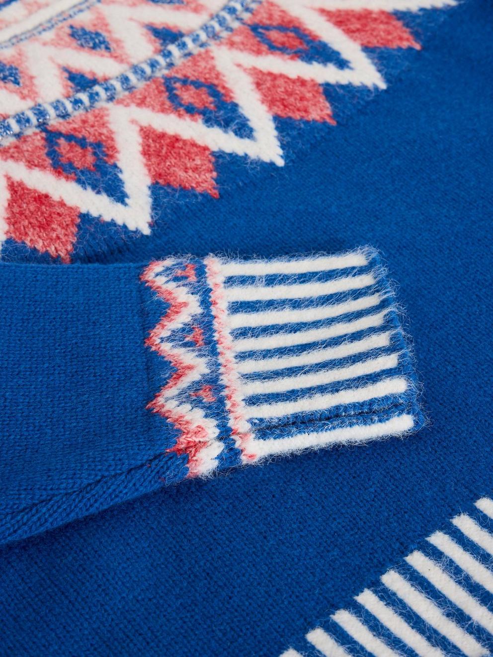 SAPPHIRE FAIRISLE WOOL JUMPER in BLUE MLT - FLAT DETAIL