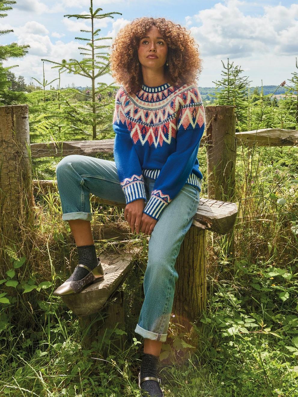 SAPPHIRE FAIRISLE JUMPER in BLUE MLT - MIXED