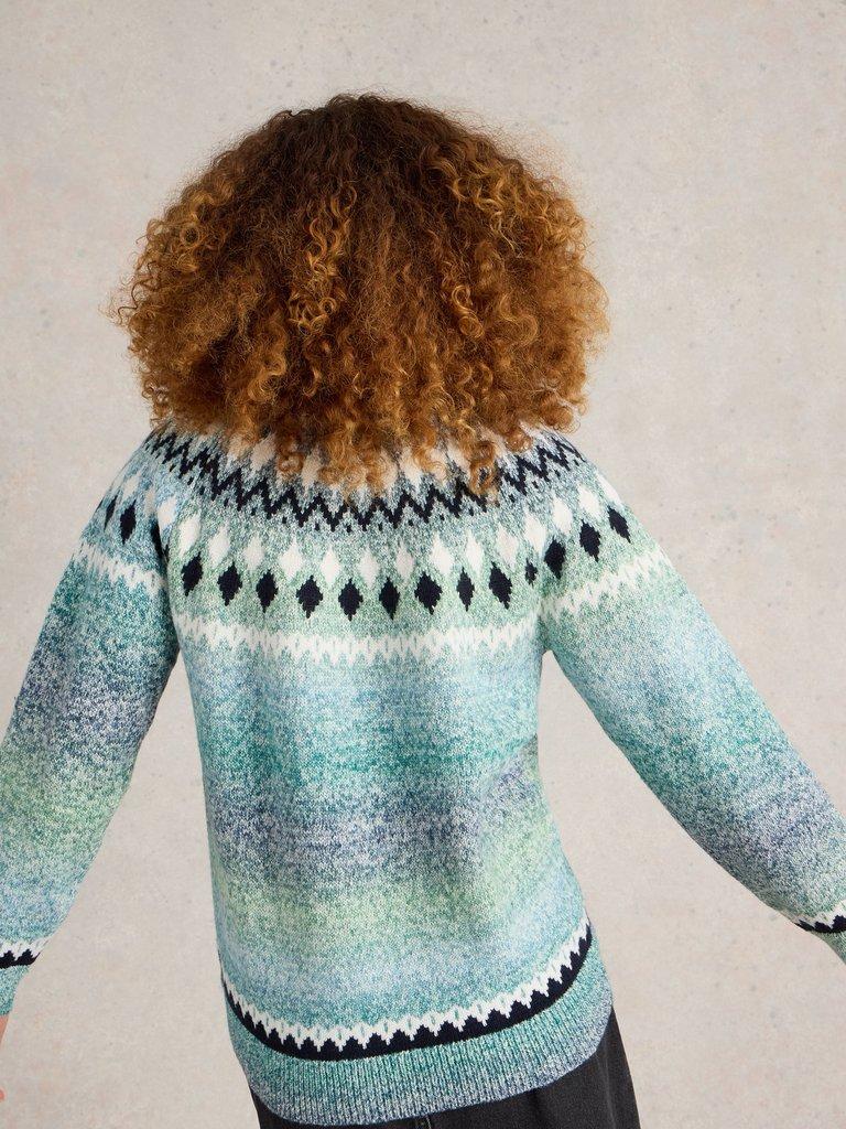 SASHA FAIRISLE JUMPER in BLUE MLT - MODEL BACK