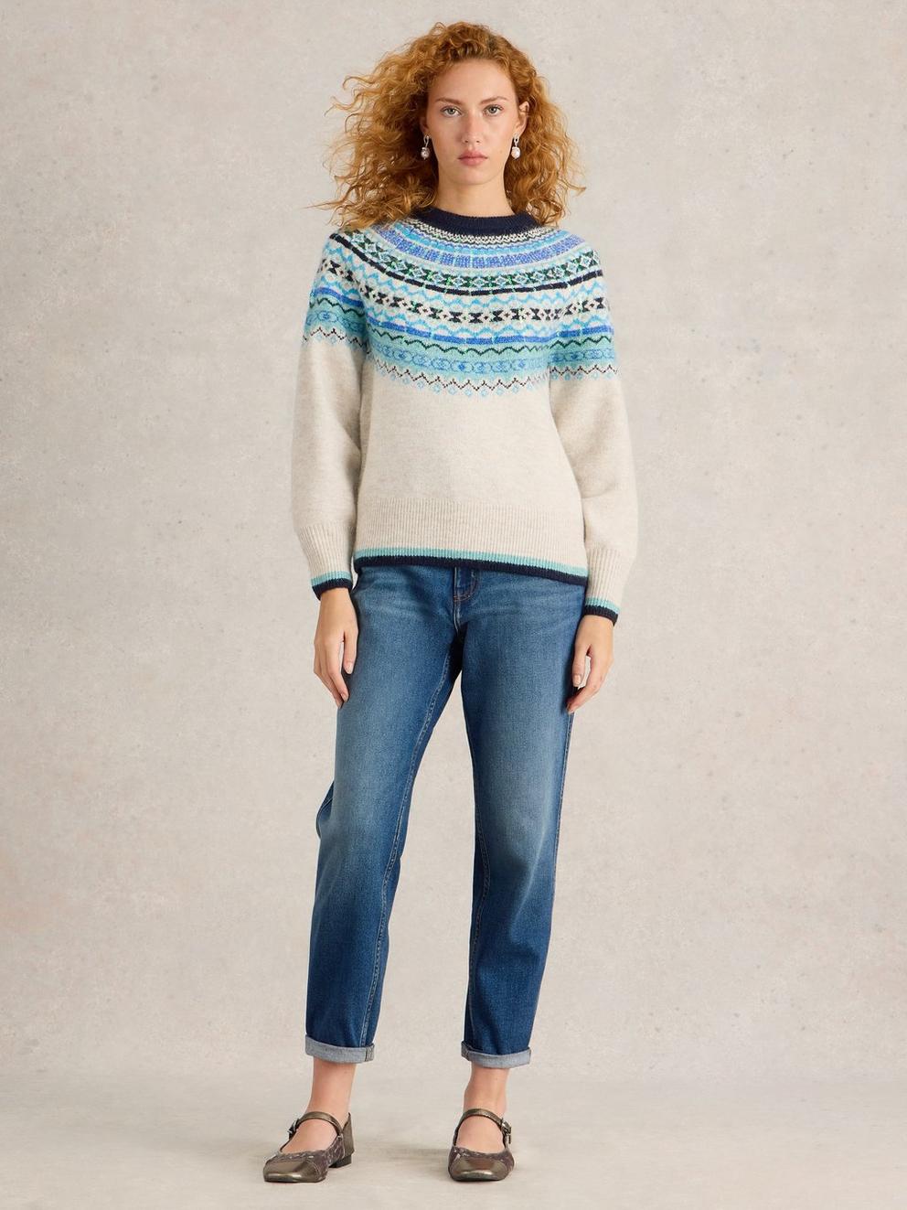 FROSTED FAIRISLE JUMPER in NAT MLT - MODEL FRONT