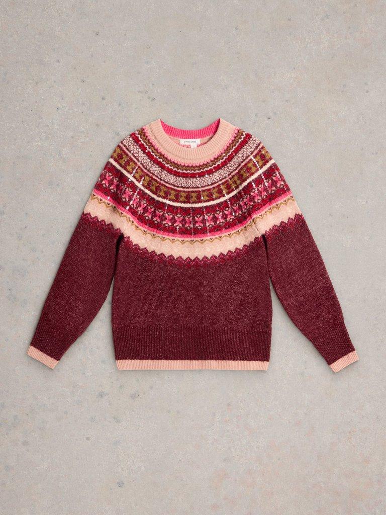 FROSTED FAIRISLE JUMPER in PLUM MLT - FLAT FRONT