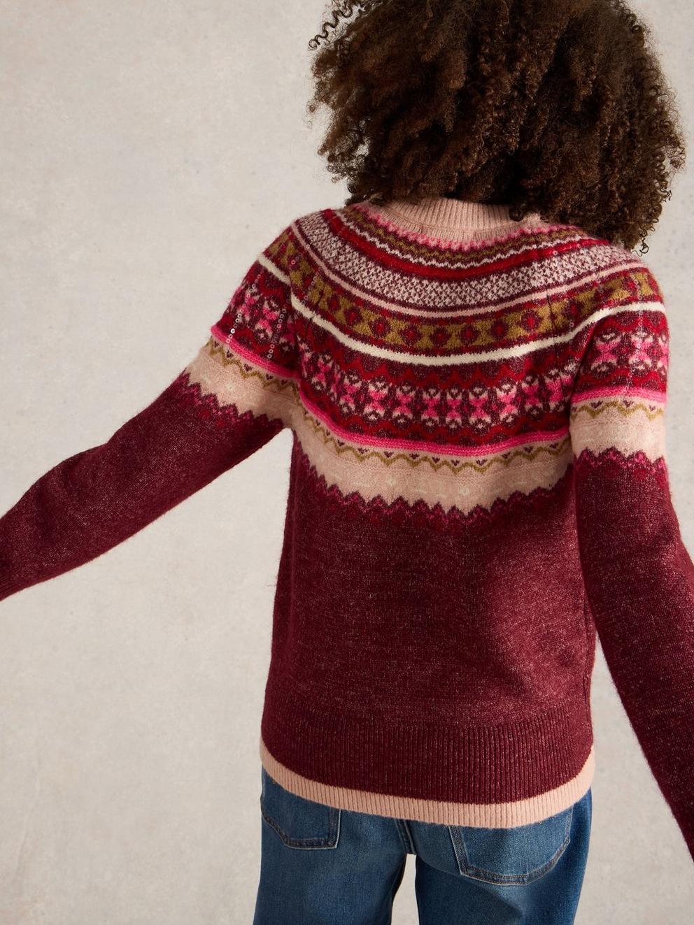 FROSTED FAIRISLE JUMPER in PLUM MLT - MODEL BACK