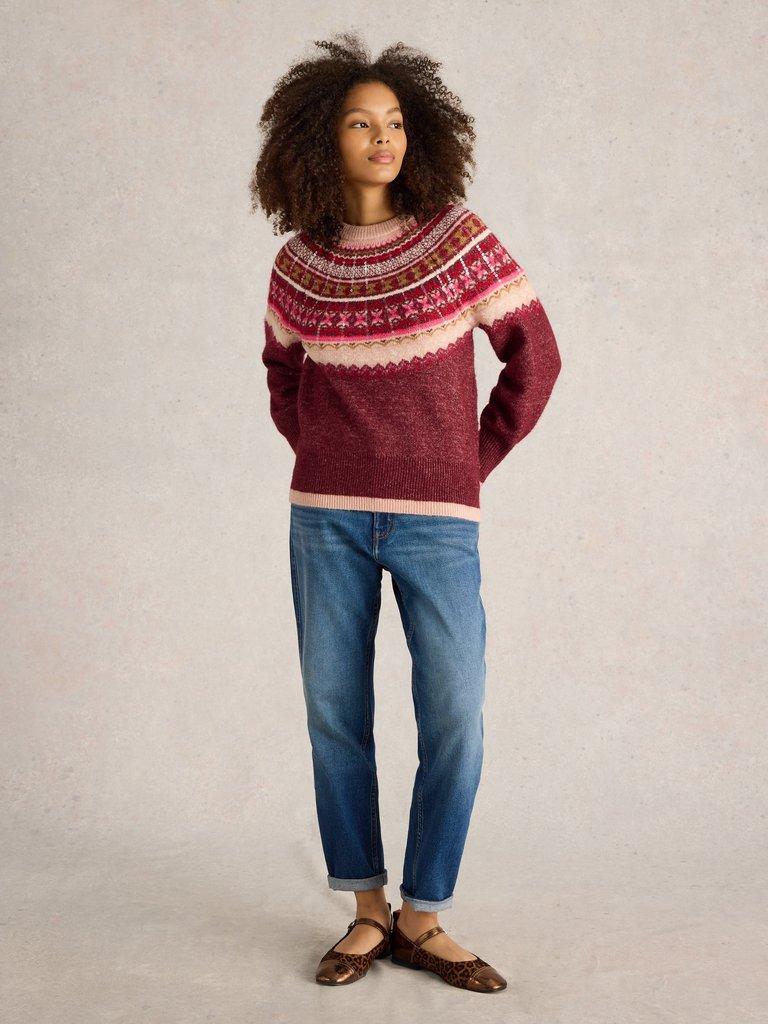 FROSTED FAIRISLE JUMPER in PLUM MLT - MODEL FRONT