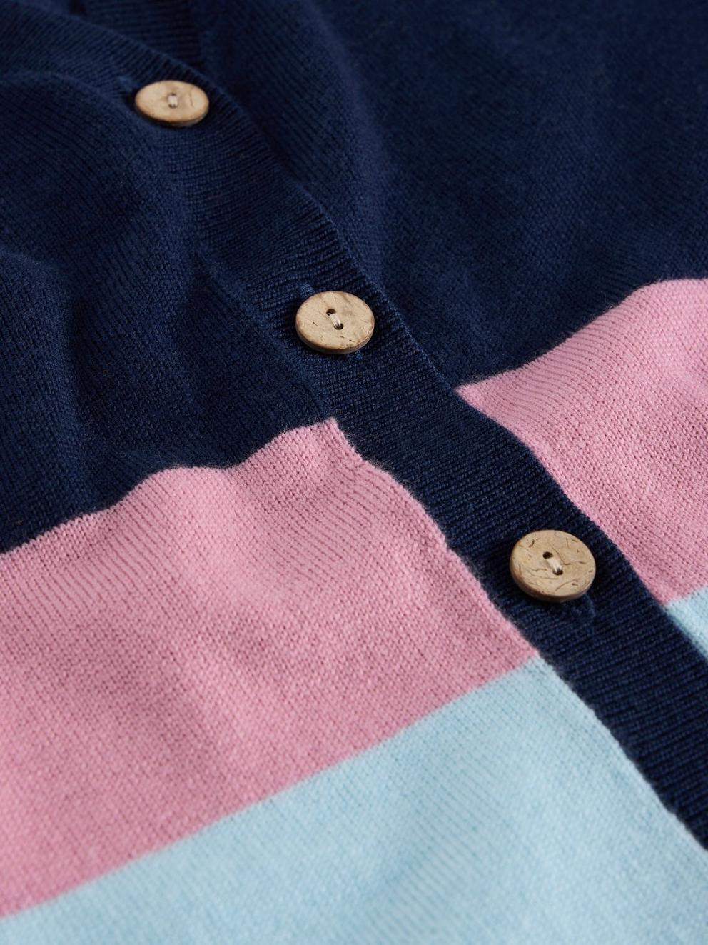 MERINO WOOL CARDIGAN in NAVY MULTI - FLAT DETAIL