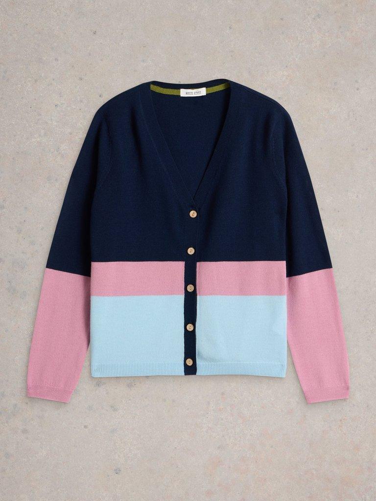 MERINO WOOL CARDIGAN in NAVY MULTI - FLAT FRONT