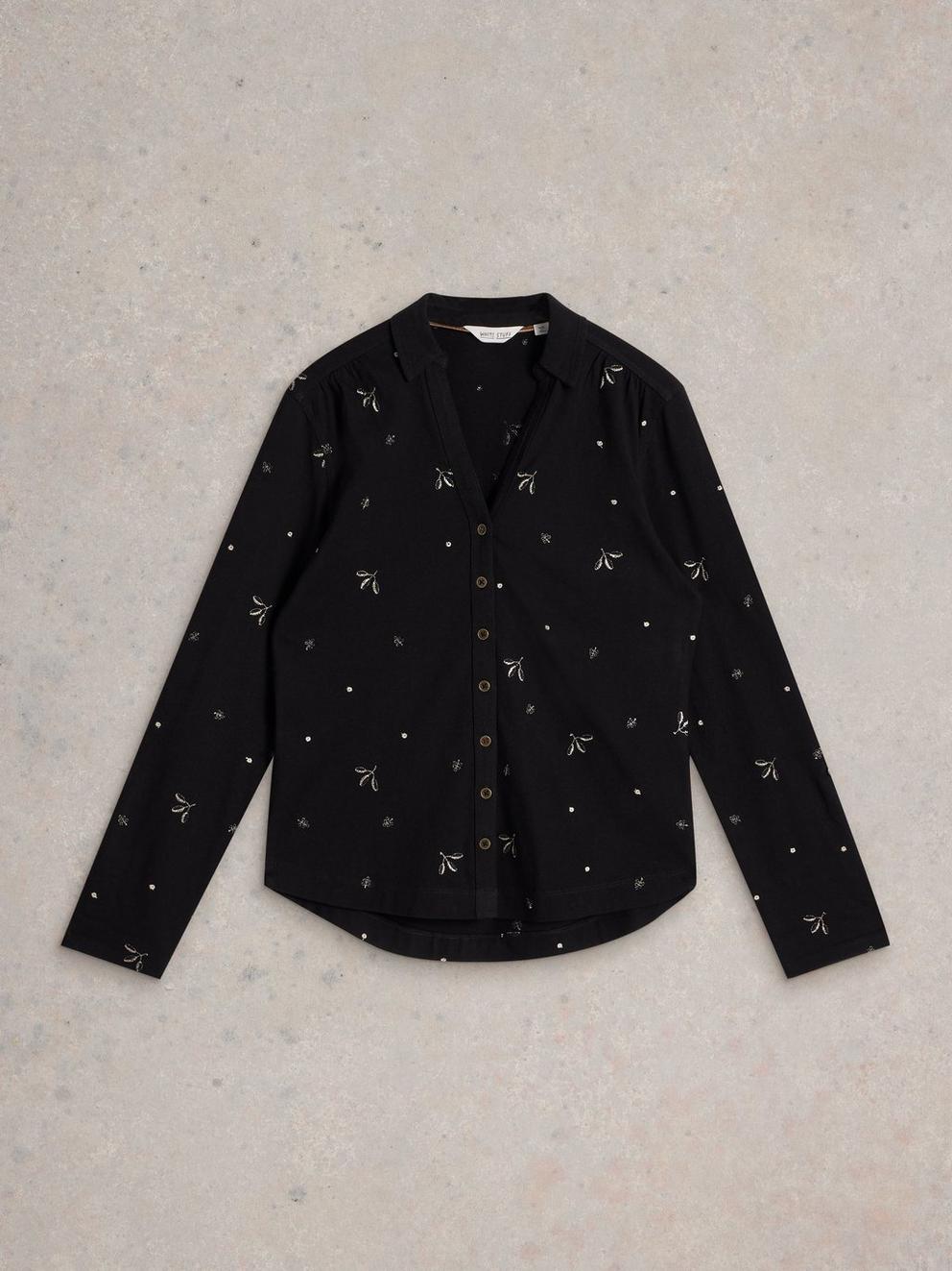 ANNIE EMBROIDERED COLLARED SHIRT in BLK MLT - FLAT FRONT