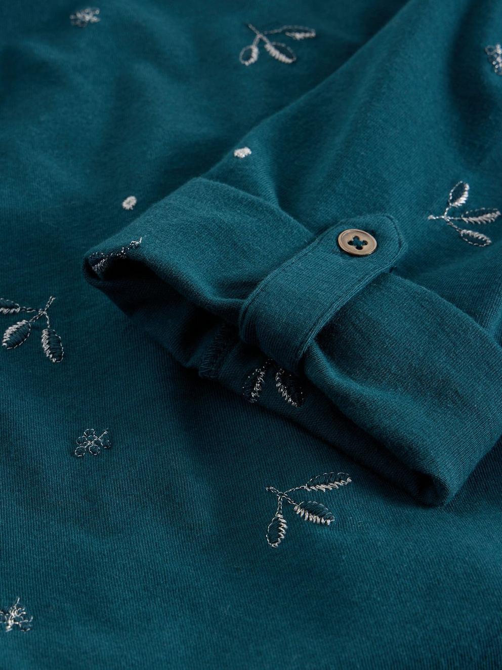 ANNIE EMBROIDERED COLLARED SHIRT in TEAL MLT - FLAT DETAIL