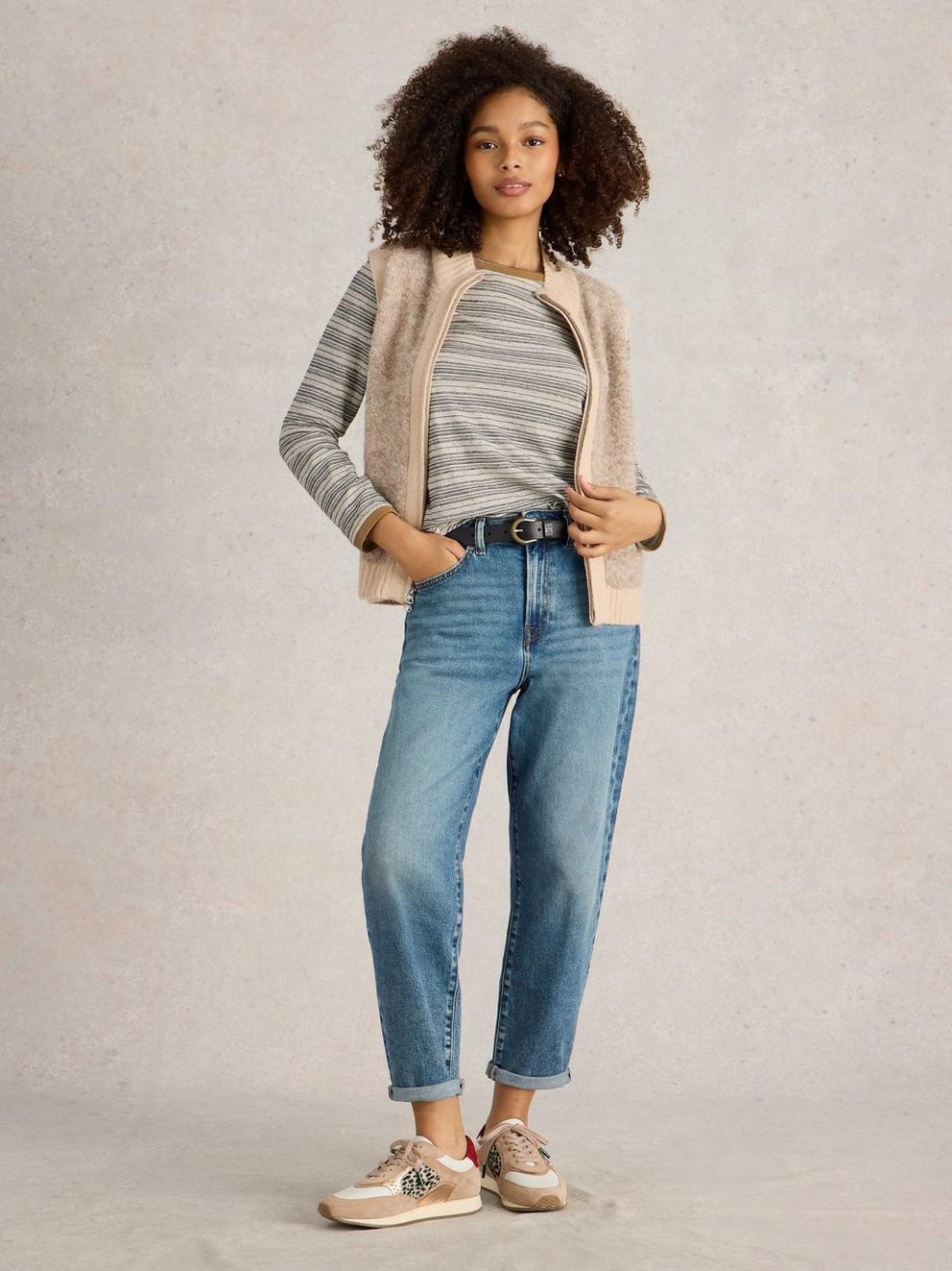 CLARA STITCH LS TEE in NAT MLT - MODEL FRONT