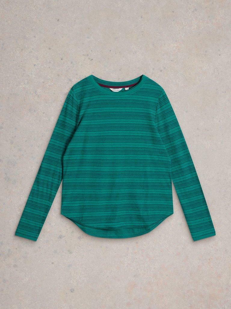 CLARA STITCH LS TEE in TEAL MLT - FLAT FRONT